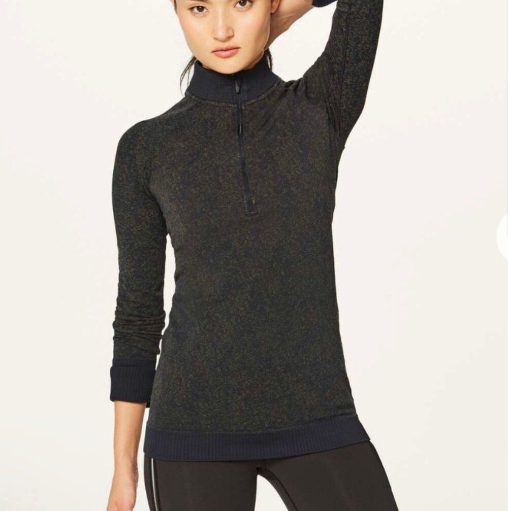 Lululemon Rest Less 1/4 Zip Pullover Dark Olive Black Space Dye Size 4